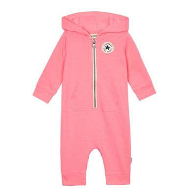 Baby girls' pink hooded romper suit
